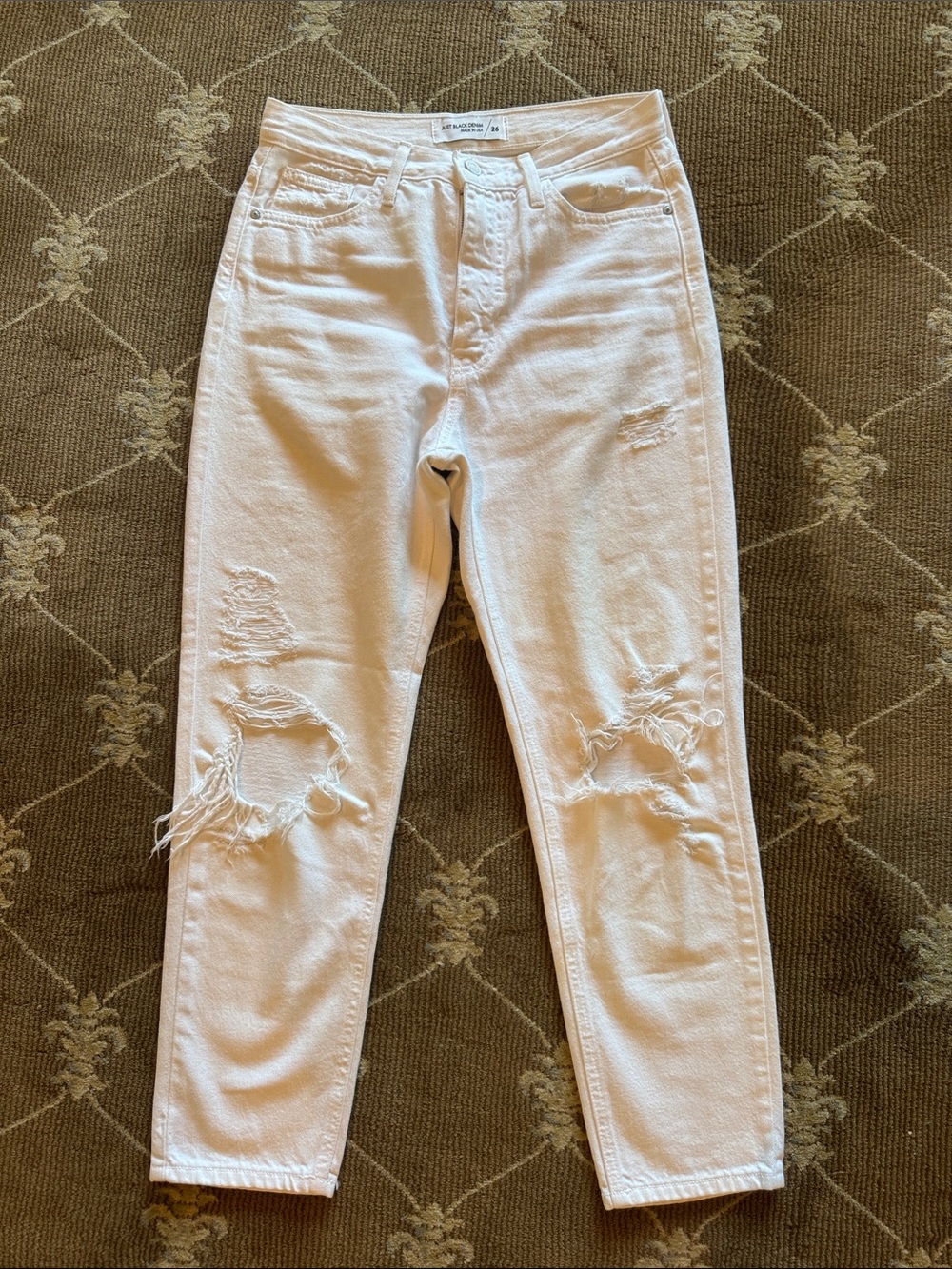 White Distressed Women's Jeans - High-Rise Mom Fit